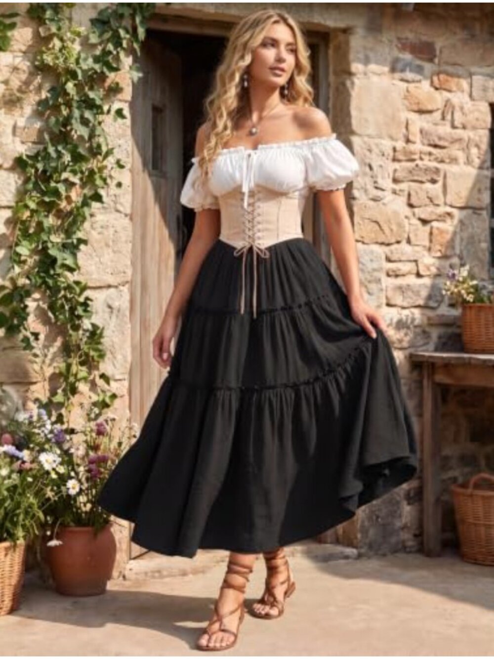 WERFORU Women's High Waist Pockets A-Line Maxi Skirt Flowy Elastic Waist Boho - Picture 3 of 6